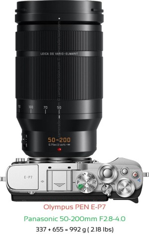 Olympus E-P7 with Panasonic 50-200mm F2.8-4.0 Lens Size
