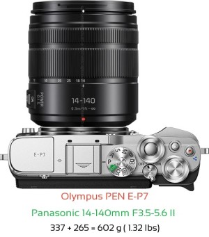 Olympus E-P7 with Panasonic 14-140mm F3.5-5.6 II  Lens Size