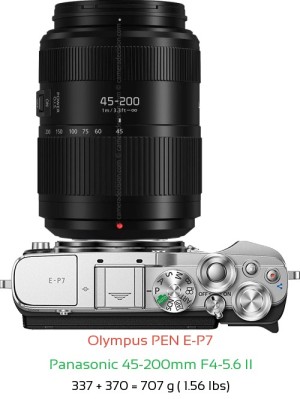 Olympus E-P7 with Panasonic 45-200mm F4-5.6 II Lens Size