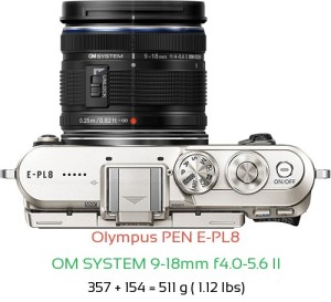 Olympus E-PL8 with OM SYSTEM 9-18mm f4.0-5.6 II Lens Size