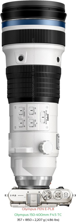 Olympus E-PL8 with Olympus 150-400mm F4.5 TC Lens Size