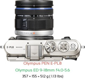 Olympus E-PL8 with Olympus ED 9-18mm f4.0-5.6 Lens Size