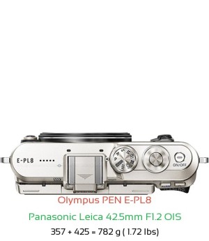 Olympus E-PL8 with Panasonic Leica 42.5mm F1.2 OIS Lens Size