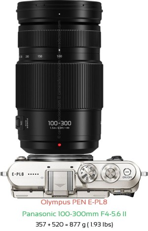 Olympus E-PL8 with Panasonic 100-300mm F4-5.6 II Lens Size