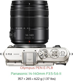 Olympus E-PL8 with Panasonic 14-140mm F3.5-5.6 II  Lens Size