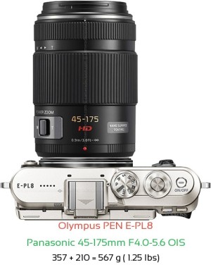 Olympus E-PL8 with Panasonic 45-175mm F4.0-5.6 OIS Lens Size