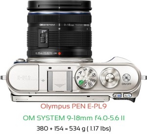 Olympus E-PL9 with OM SYSTEM 9-18mm f4.0-5.6 II Lens Size