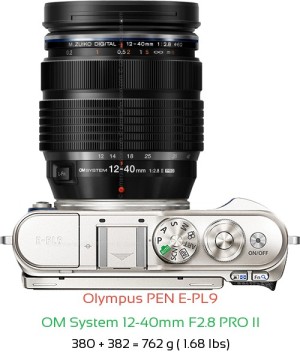 Olympus E-PL9 with OM System 12-40mm F2.8 PRO II Lens Size