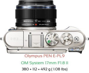 Olympus E-PL9 with OM System 17mm F1.8 II Lens Size