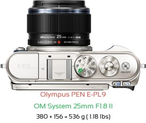 Olympus E-PL9 with OM System 25mm F1.8 II Lens Size