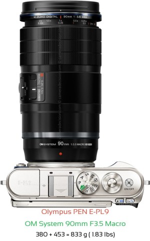Olympus E-PL9 with OM System 90mm F3.5 Macro Lens Size