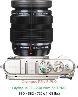 Olympus E-PL9 with Olympus ED 12-40mm f2.8 PRO Lens Size