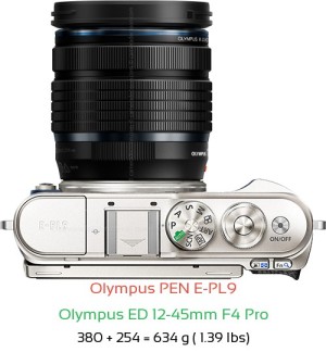 Olympus E-PL9 with Olympus ED 12-45mm F4 Pro Lens Size