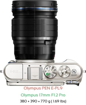 Olympus E-PL9 with Olympus 17mm F1.2 Pro Lens Size