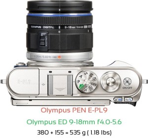 Olympus E-PL9 with Olympus ED 9-18mm f4.0-5.6 Lens Size
