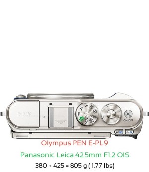 Olympus E-PL9 with Panasonic Leica 42.5mm F1.2 OIS Lens Size