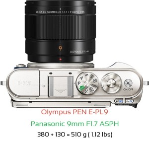 Olympus E-PL9 with Panasonic 9mm F1.7 ASPH Lens Size