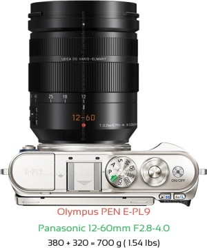 Olympus E-PL9 with Panasonic 12-60mm F2.8-4.0 Lens Size