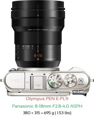 Olympus E-PL9 with Panasonic 8-18mm F2.8-4.0 ASPH Lens Size