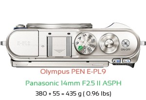 Olympus E-PL9 with Panasonic 14mm F2.5 II ASPH Lens Size