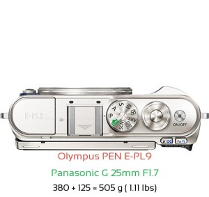 Olympus E-PL9 with Panasonic G 25mm F1.7 Lens Size