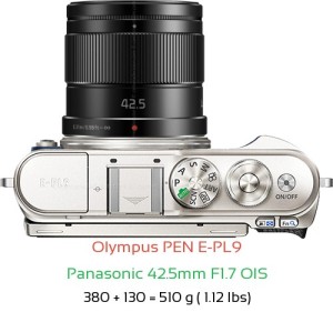 Olympus E-PL9 with Panasonic 42.5mm F1.7 OIS Lens Size