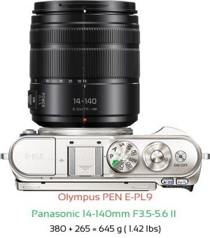 Olympus E-PL9 with Panasonic 14-140mm F3.5-5.6 II  Lens Size
