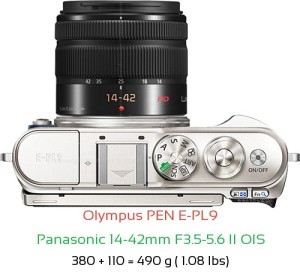 Olympus E-PL9 with Panasonic 14-42mm F3.5-5.6 II OIS Lens Size