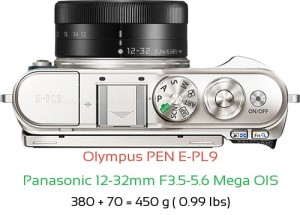 Olympus E-PL9 with Panasonic 12-32mm F3.5-5.6 Mega OIS Lens Size