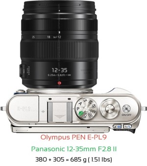 Olympus E-PL9 with Panasonic 12-35mm F2.8 II Lens Size