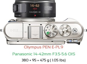 Olympus E-PL9 with Panasonic 14-42mm F3.5-5.6 OIS Lens Size