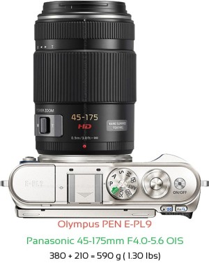 Olympus E-PL9 with Panasonic 45-175mm F4.0-5.6 OIS Lens Size