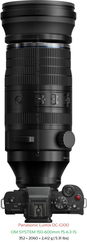 Panasonic G100 with OM SYSTEM 150-600mm f5-6.3 IS Lens Size