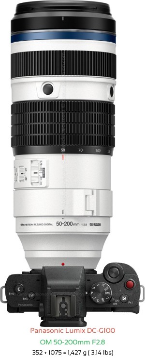 Panasonic G100 with OM 50-200mm F2.8 Lens Size