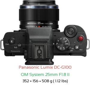 Panasonic G100 with OM System 25mm F1.8 II Lens Size