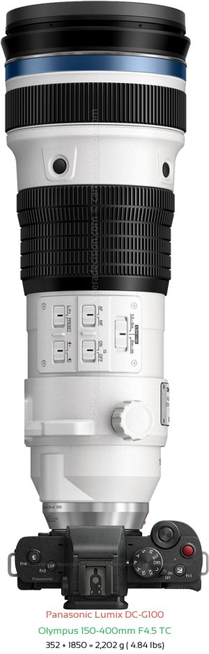 Panasonic G100 with Olympus 150-400mm F4.5 TC Lens Size