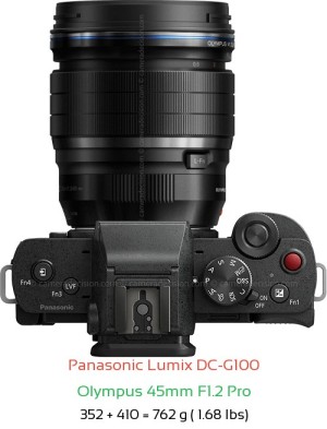 Panasonic G100 with Olympus 45mm F1.2 Pro Lens Size