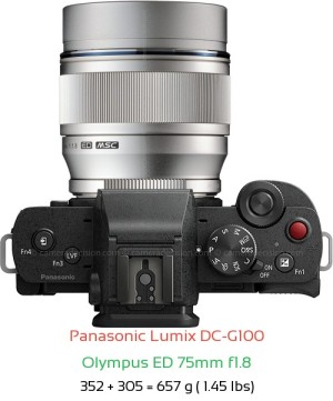 Panasonic G100 with Olympus ED 75mm f1.8 Lens Size