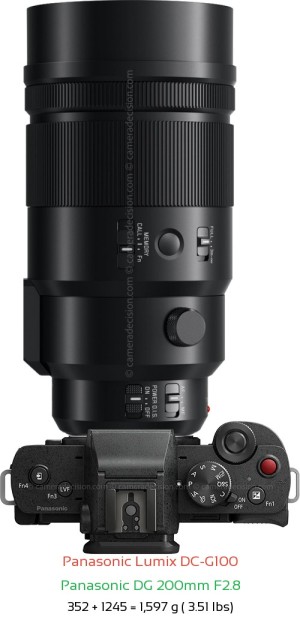 Panasonic G100 with Panasonic DG 200mm F2.8 Lens Size