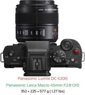 Panasonic G100 with Panasonic Leica Macro 45mm F2.8 OIS Lens Size