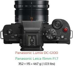 Panasonic G100 with Panasonic Leica 15mm F1.7 Lens Size
