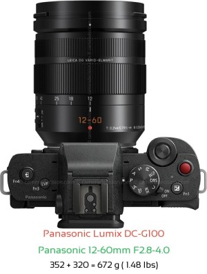 Panasonic G100 with Panasonic 12-60mm F2.8-4.0 Lens Size