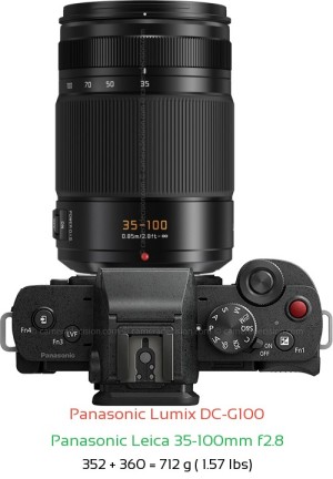 Panasonic G100 with Panasonic Leica 35-100mm f2.8 Lens Size