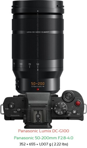 Panasonic G100 with Panasonic 50-200mm F2.8-4.0 Lens Size