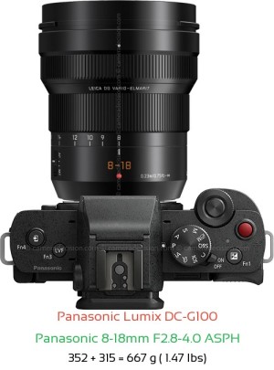 Panasonic G100 with Panasonic 8-18mm F2.8-4.0 ASPH Lens Size