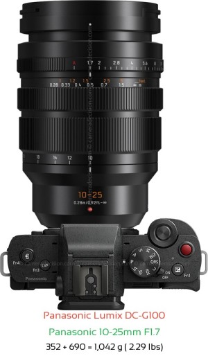 Panasonic G100 with Panasonic 10-25mm F1.7 Lens Size