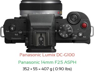 Panasonic G100 with Panasonic 14mm F2.5 ASPH Lens Size