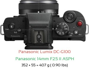 Panasonic G100 with Panasonic 14mm F2.5 II ASPH Lens Size