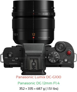 Panasonic G100 with Panasonic DG 12mm F1.4 Lens Size