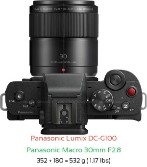 Panasonic G100 with Panasonic Macro 30mm F2.8 Lens Size